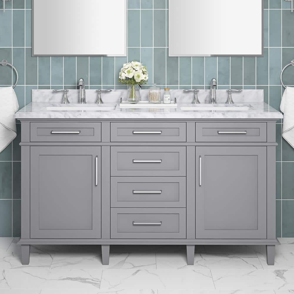 Sonoma 60 in. Double Sink Pebble Gray Bath Vanity with Carrara Marble Top (Assembled) price history on PriceWatchPro