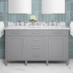 Sonoma 60 in. Double Sink Pebble Gray Bath Vanity with Carrara Marble Top (Assembled)