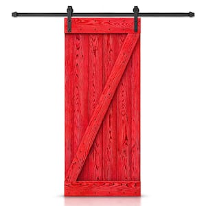 22 in. x 84 in. Z Bar Ready To Hang Wire Brushed Red Thermally Modified Solid Wood Sliding Barn Door with Hardware Kit