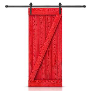 28 in. x 84 in. Z Bar Ready To Hang Wire Brushed Red Thermally Modified Solid Wood Sliding Barn Door with Hardware Kit