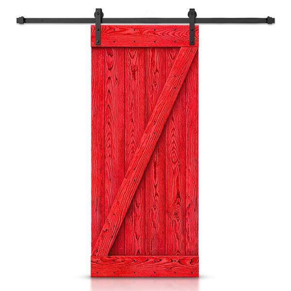 CALHOME 32 in. x 84 in. Z Bar Ready To Hang Wire Brushed Red Thermally Modified Solid Wood Sliding Barn Door with Hardware Kit