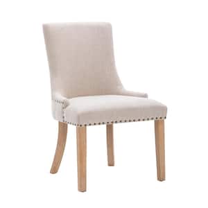 Beige Linen Fabric French Leisure Padded Dining Chair with Nailed Trim (Set of 2)