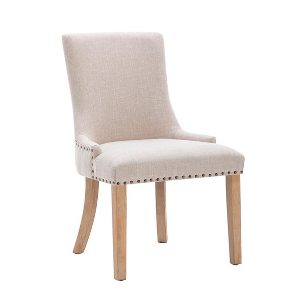 Spaco Beige Linen Fabric French Leisure Padded Dining Chair with Nailed Trim (Set of 2)