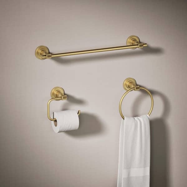 Torrington 3-Piece Bath Hardware Set with Hand Towel Holder, Towel Bar, Toilet Paper Holder in Brushed Moderne Brass