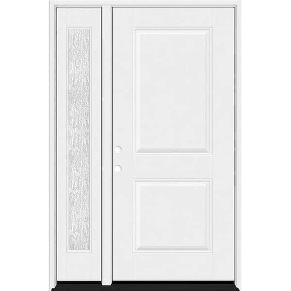Steves & Sons Regency 51 in. x 80 in. 2P Squaretop RHIS Unfinished White Mahogany Fiberglass Prehung Front Door w/Rain 12in. SL 4-9/16