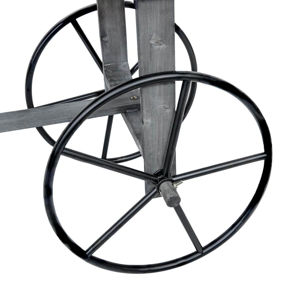 Gray Fir Wood Rustic Flower Cart Display Stand with Wheels