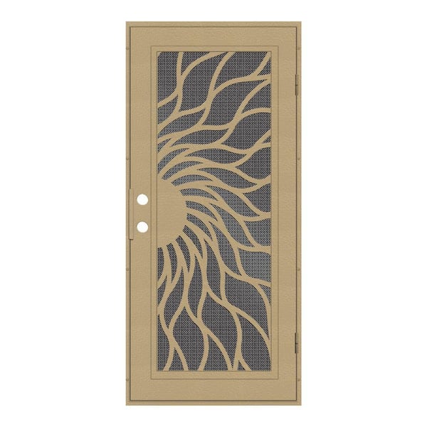 Unique Home Designs 36 in. x 80 in. Sunfire Desert Sand Left-Hand Surface Mount Aluminum Security Door with Black Perforated Metal Screen