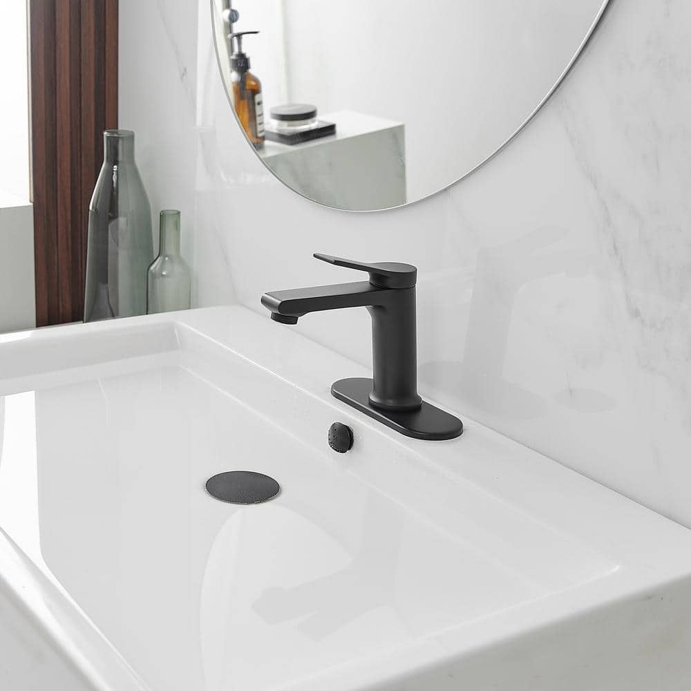 Matte Black Single-Handle Bathroom Faucet with Nickel Finish
