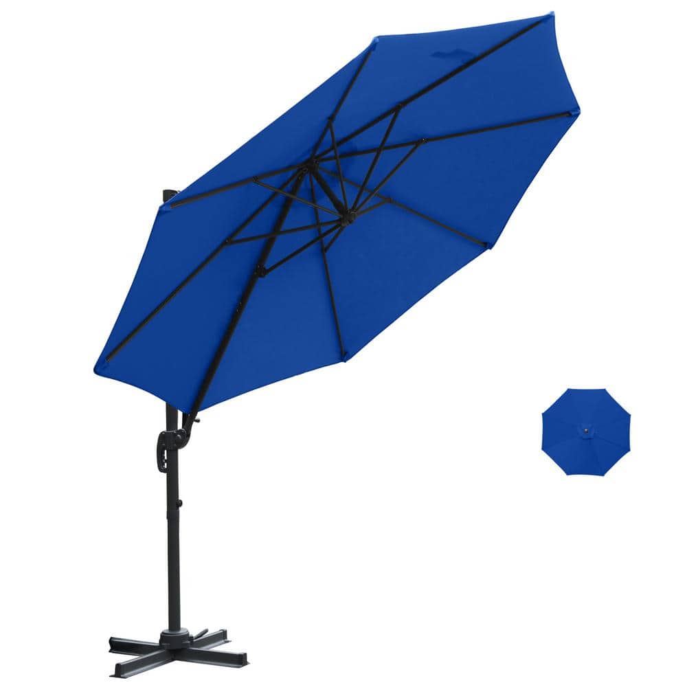 11.5 ft. Offset Cantilever Umbrella Patio Umbrella in Dark Blue with 360-De