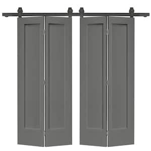 60 in. x 80 in. 1 Panel Shaker Light Gray Painted MDF Composite Double Bi-Fold Barn Door with Sliding Hardware Kit