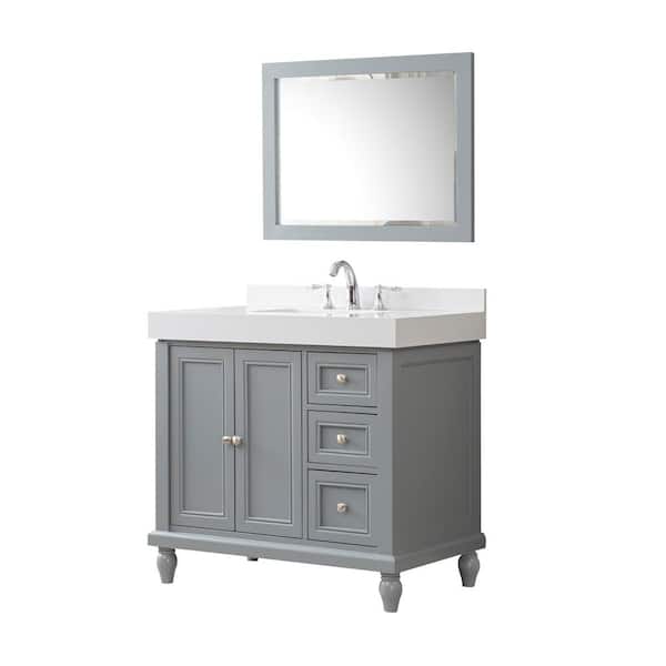 Direct vanity sink Classic Exclusive 36 in. W x 23 in. D x 36 in. H Single Bath Vanity in Gray with White Culture Marble Top and Mirror
