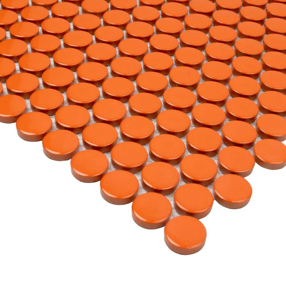 Cirkel 12.4'' Orange Glossy Porcelain Mosaic Tile Sheet