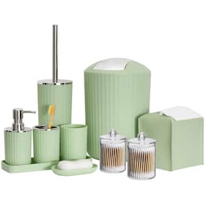 10-Pieces Bathroom Set with Toothbrush Holder, Cup, Soap Dispenser, Tissue Box, Q-Tip Box, Toilet Brush Holder, in Green