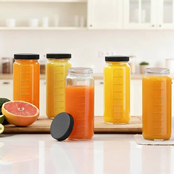16 oz. Juice Bottles with Lids for Juicing, Smoothies, Pack of 10, Glass Bottles
