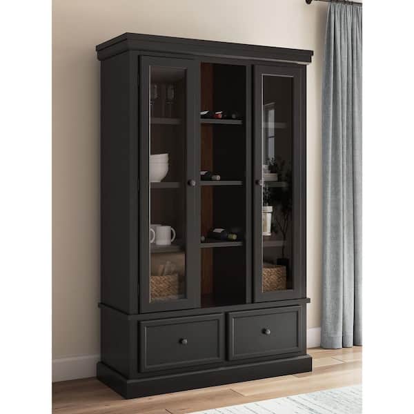Chadworth 9-Bottle Black & Brown 46 in. W Wine Cabinet with Adjustable Shelves and Drawers