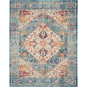 Passion Ivory/Light Blue 7 ft. x 10 ft. Persian Medallion Transitional Area Rug