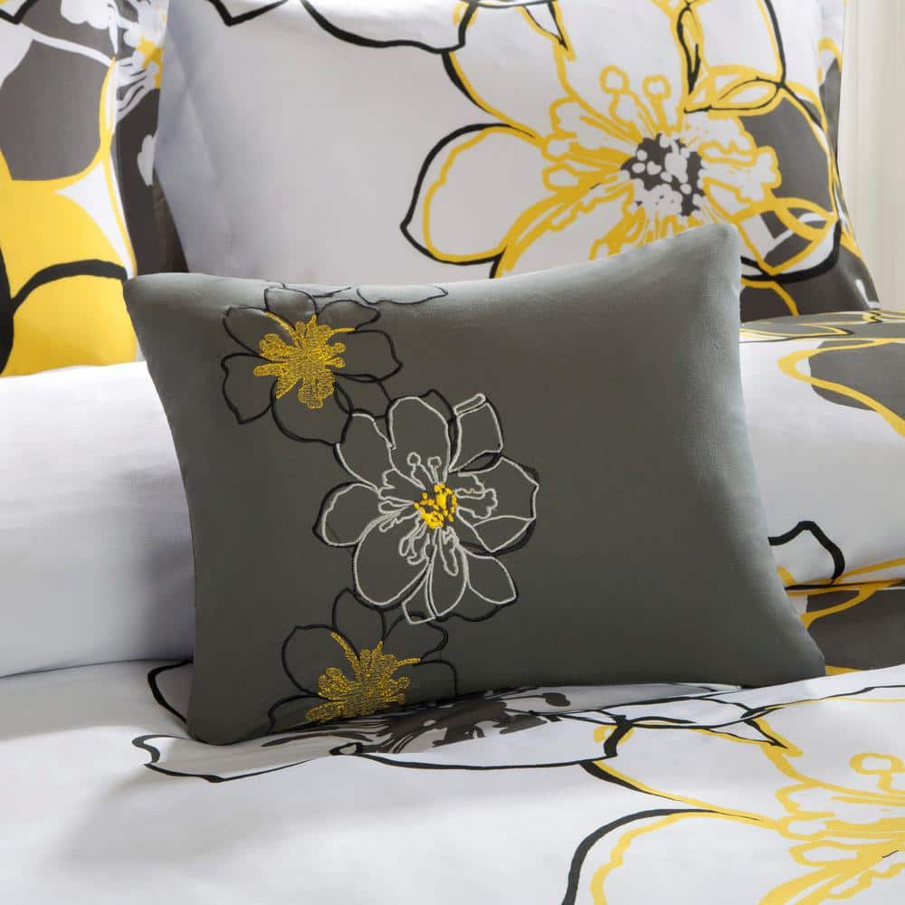 King Yellow and Grey Microfiber Floral Comforter Set