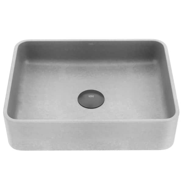 Segovia Gothic Gray Concreto Stone 16 in. L x 12 in. W x 4 in. H Rectangular Vessel Bathroom Sink