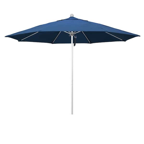 11 ft. Silver Anodized Aluminum Market Patio Umbrella with Fiberglass Ribs Pulley Lift in Regatta Sunbrella