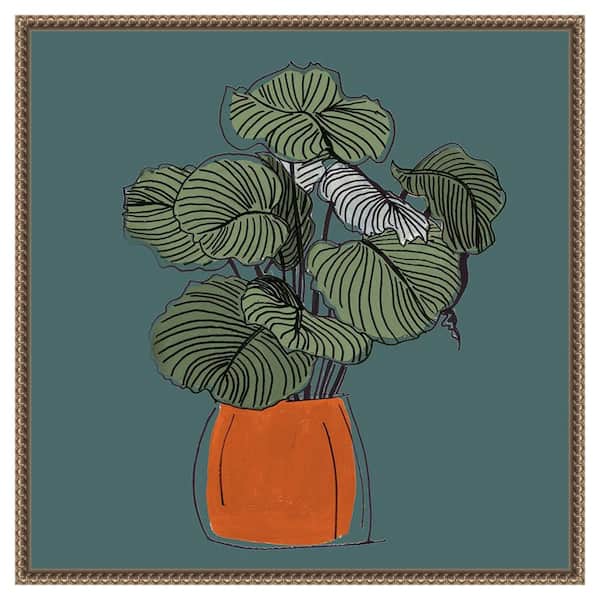 Amanti Art "The Retro Pot On Teal I" by Patricia Pinto 1-Piece Floater Frame Giclee Home Canvas Art Print 22 in. x 22 in.
