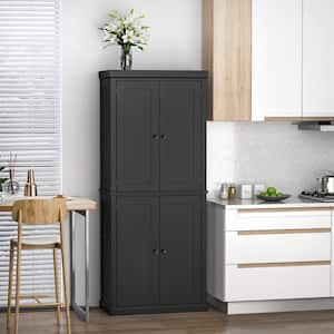 6-Shelf Black Wood Pantry Organizer with Adjustable Shelves