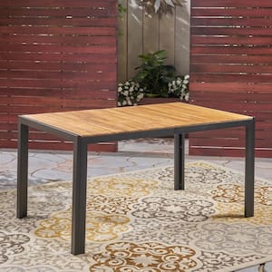 Pavillion 59 in. Black and Teak Brown Wood and Iron Outdoor Patio Dining Table