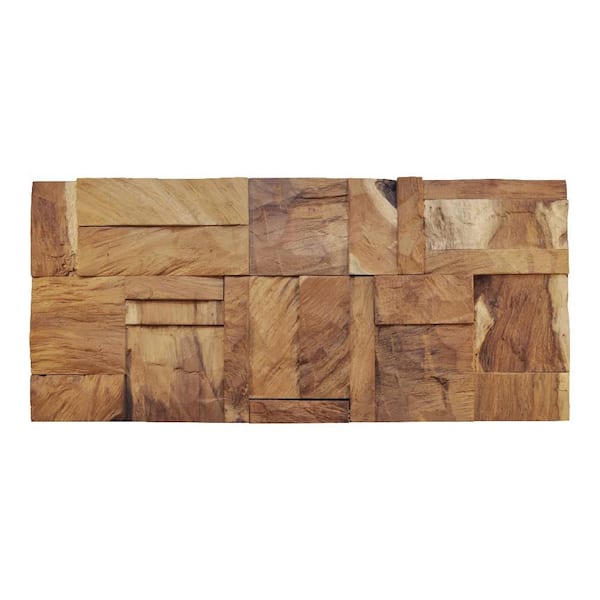 .03ft x .66ft x 1.625ft Natural Rootwood Solid Teakwood Decorative 3D Wall Paneling (9-pack )