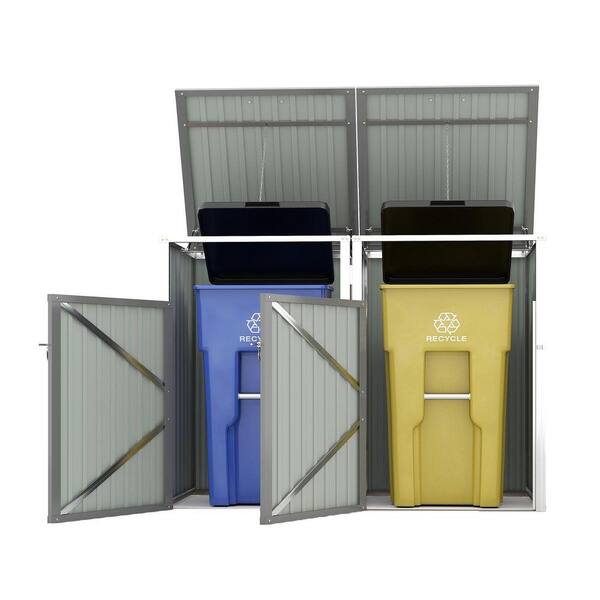 Zeus & Ruta 63 in. W x 32 in. D x 48 in. H Light Gray Metal Trash