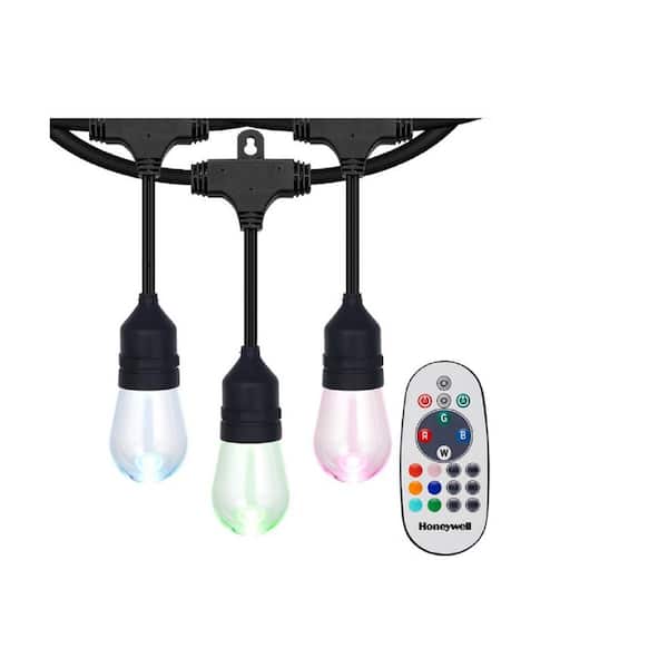Honeywell Outdoor Indoor 48 Ft Plug In, Color Changing Indoor Outdoor Led String Lights Black