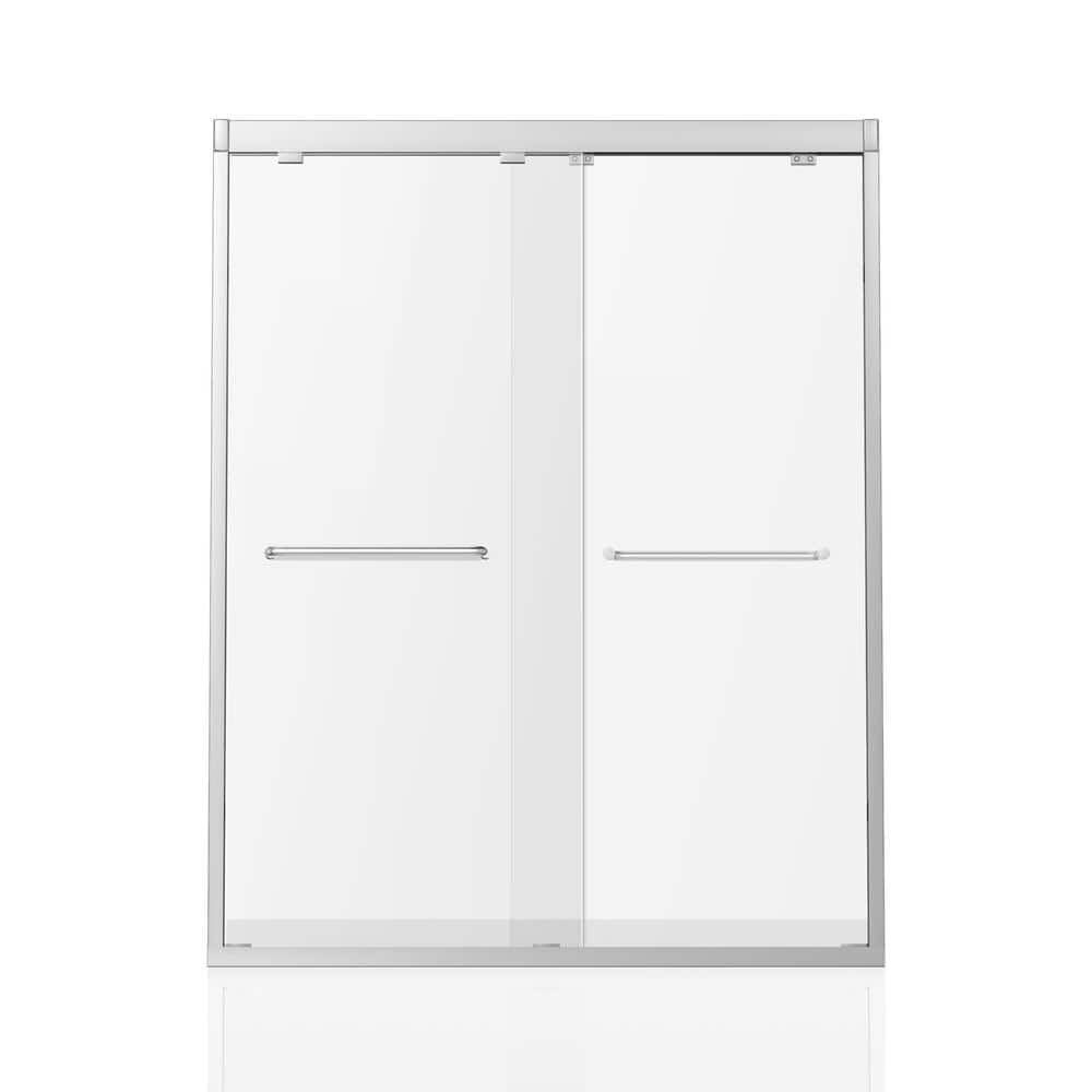 Modern 60 in. W x 76 in. H Double Sliding Framed Shower Door in Silver with 1/4 in. (6 mm) Clear Glass price history on PriceWatchPro
