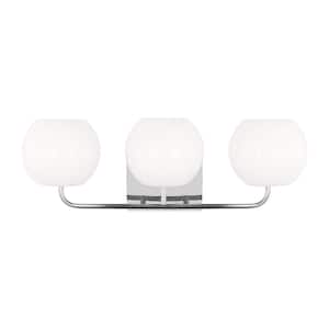 Rory Large 25 in. 3-Light Chrome Bathroom Vanity Light with Opal Glass Shades