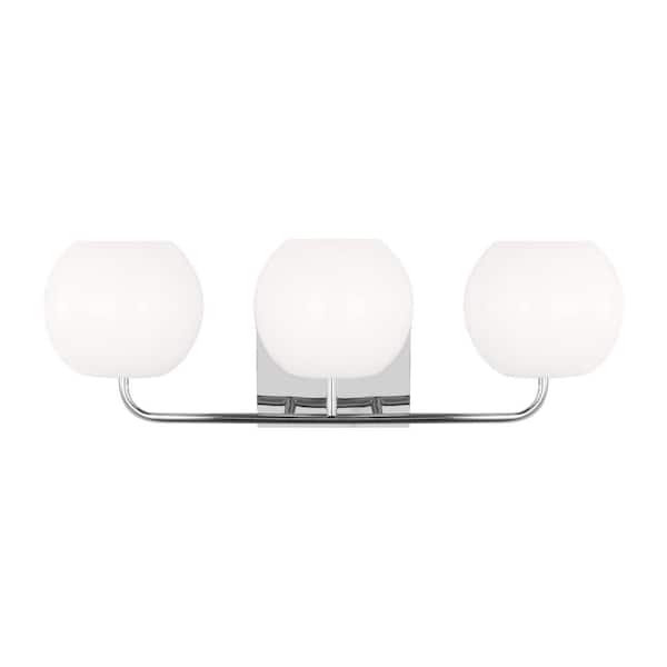 Generation Lighting Rory Large 25 in. 3-Light Chrome Bathroom Vanity Light with Opal Glass Shades