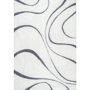 Carolyn Contemporary Curves Shag White 10 ft. x 14 ft. Area Rug