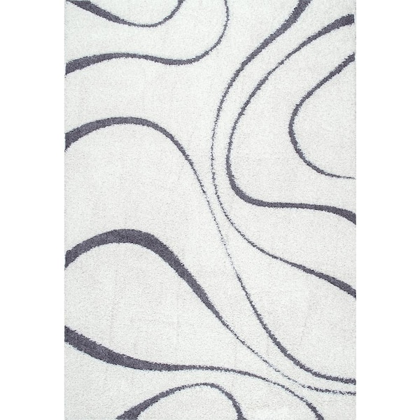 nuLOOM Carolyn Contemporary Curves Shag White 10 ft. x 14 ft. Area Rug