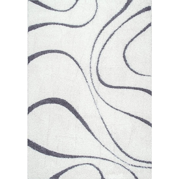 nuLOOM Carolyn Contemporary Curves Shag White 4 ft. x 6 ft. Area Rug