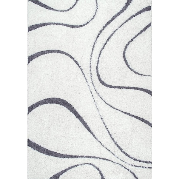 nuLOOM Carolyn Contemporary Curves Shag White 9 ft. x 12 ft. Area Rug