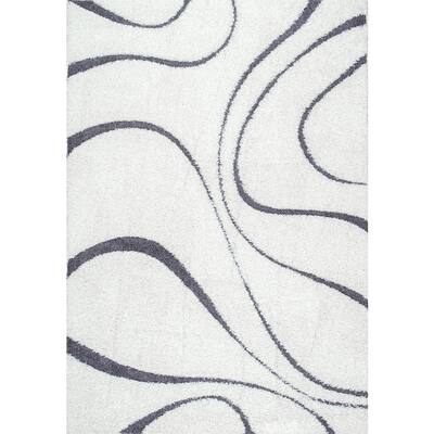 Carolyn Contemporary Curves Shag White 4 ft. x 6 ft. Area Rug