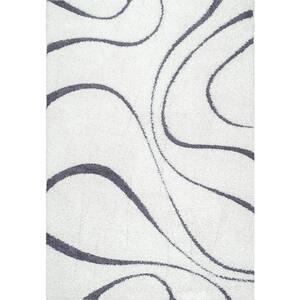 Carolyn Contemporary Curves Shag White 7 ft. x 9 ft. Area Rug