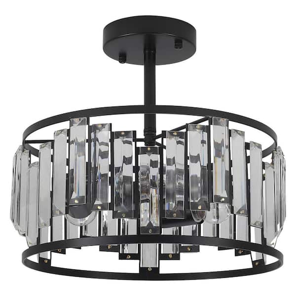 12.6 in. 3-Light Modern Black Semi Flush Mount Light with Glass Shade，No Bulbs Included