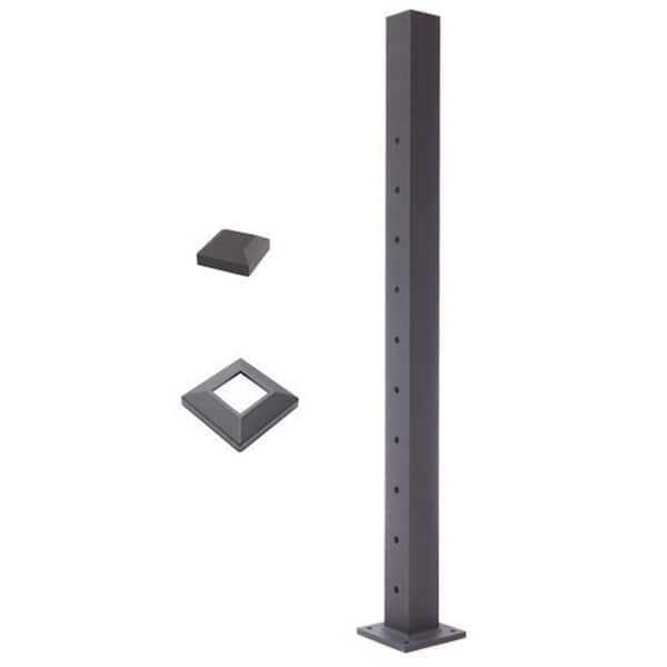 Cable Rail 54 in. Textured Black Aluminum Stair Middle Post for Cable Railing System