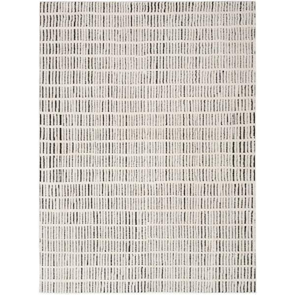 Nourison Modern Comfort Ivory Black 5 ft. x 7 ft. Linear Contemporary Area Rug