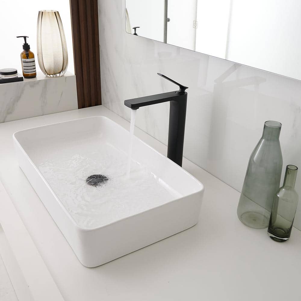 Matte Black Tall Single Handle Vessel Sink Faucet