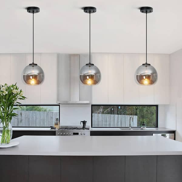 Home Lighting ‎60-Watts 1 Light 7. 87in Mirror Smoke Gray Glass Pendant Light for Bedroom, No Bulbs Included, 3Pack