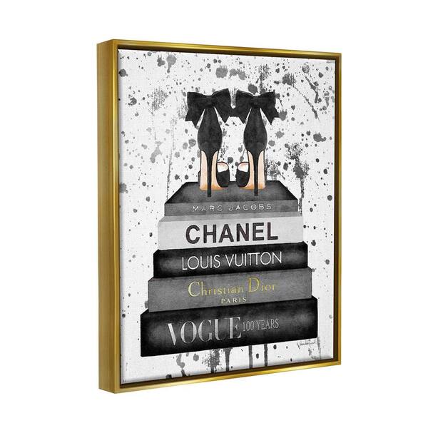 The Stupell Home Decor Collection Glam Fashion Book Stack Grey Bow Pump  Heels Ink by Amanda Greenwood Floater Frame Culture Wall Art Print 25 in. x  31 in. agp-105_ffg_24x30 - The Home Depot