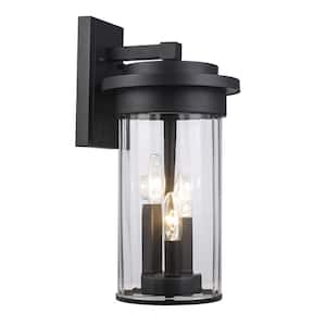 Northwood 16.5 in. 3-Light Black Outdoor Wall Light Fixture with Clear Glass