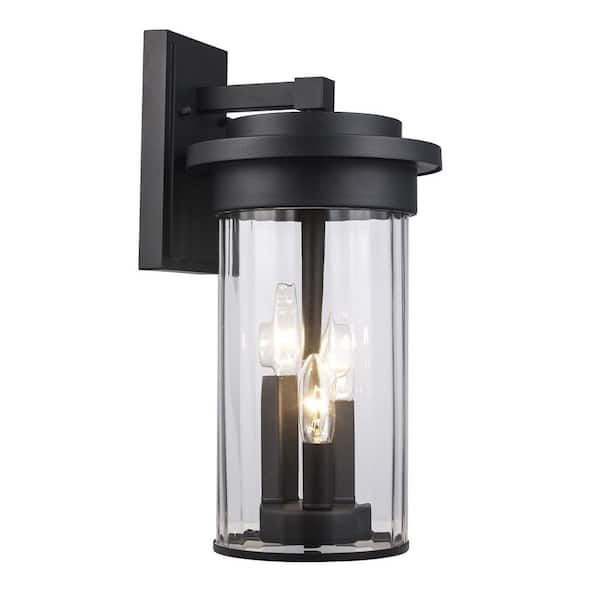 Hampton Bay Northwood 16.5 in. 3-Light Black Outdoor Wall Light Fixture with Clear Glass