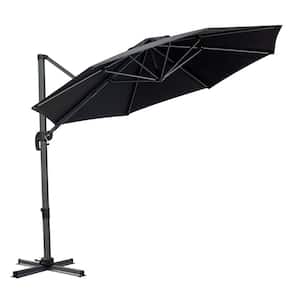 10 ft. Polyester Square Cantilever Tilt Patio Umbrella in Tan with Stand