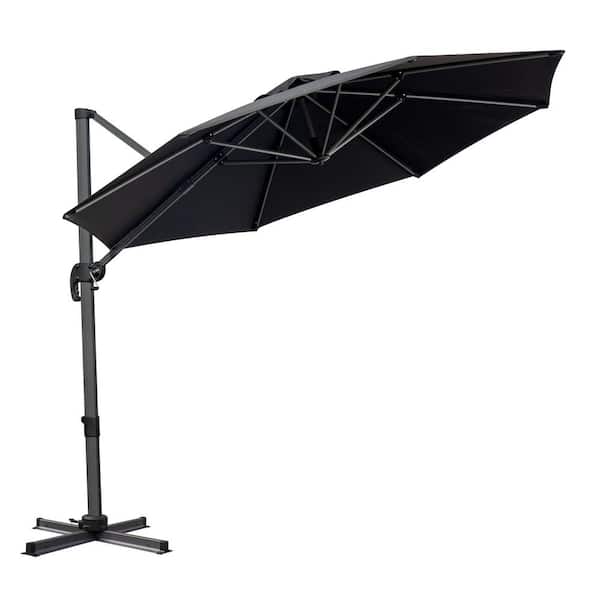 HomeRoots 10 ft. Polyester Square Cantilever Tilt Patio Umbrella in Tan with Stand