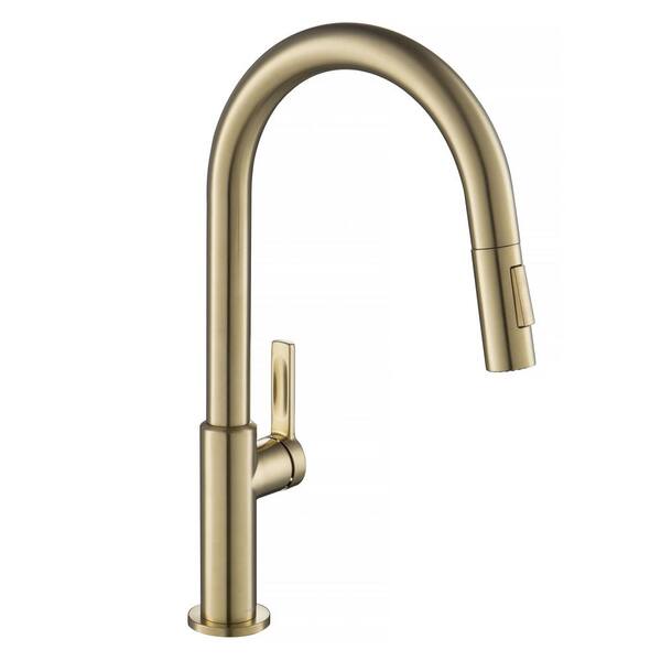 Kraus Oletto Single Handle Pull-Down Kitchen Faucet in Spot Free Antique Champagne Bronze