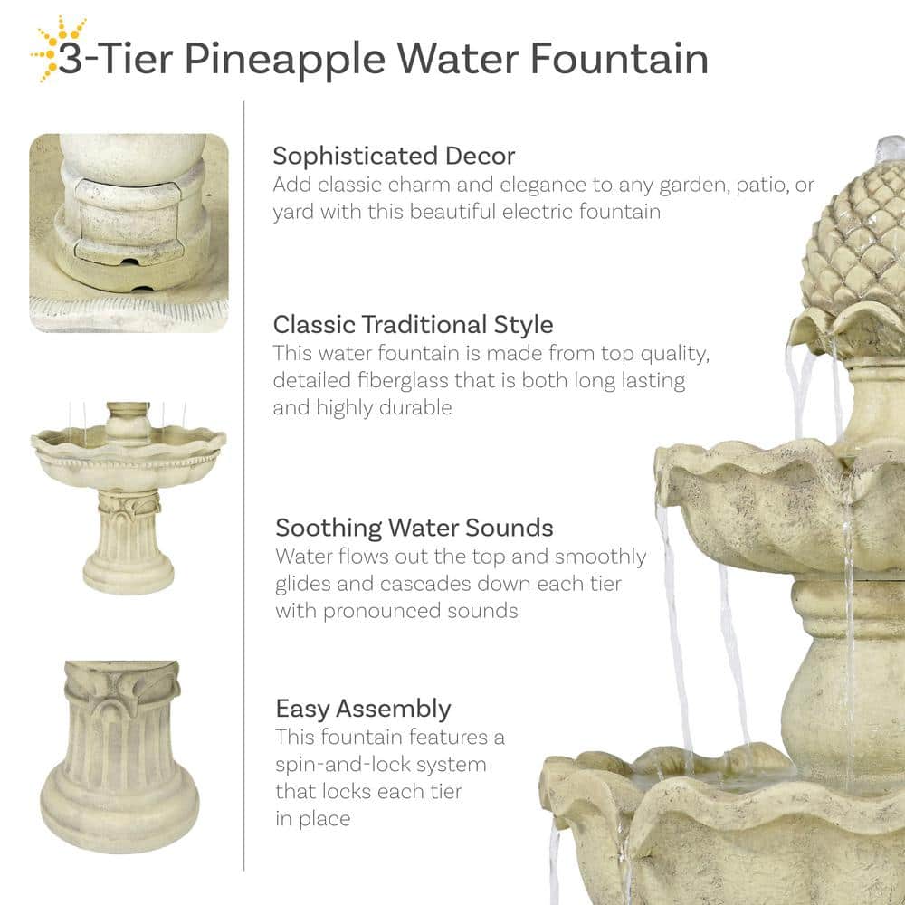 Elegant White Fiberglass 3-Tier Pineapple Outdoor Fountain
